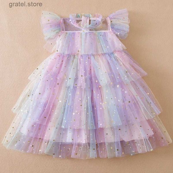 Robes de fille 2024 petites filles robes d'été pendant 3-8 ans paillettes mignons bébé anniversaire vestidos en maille de mariage robes de princesse pour enfants