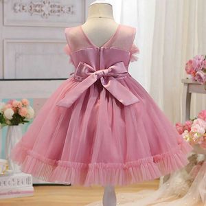 Robes de fille 2024 Nouveau bébé pour tout-petit Little Girl Pearls Crystal Birthday Party Formeant Pageant Dance Party