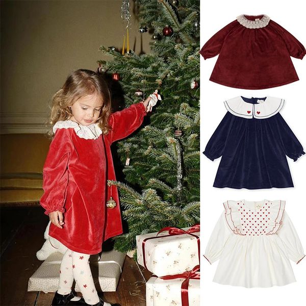 Vestidos de niña 23 Konges Slojd Niños Navidad Vestido vintage Baby Girl KS Vestidos Niño Niño Bordado Terciopelo Mangas largas Vestidos casuales 231213