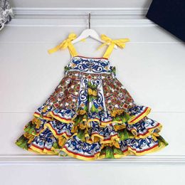 Girl's jurken 23SS Designer merk Halter Dress Bow Binding Kids Printjurken Neri Pure katoenen rokken Girls Rok Babykleding A1