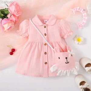 Meisjesjurken 2 stks 3-24m pasgeboren babymeisje roze jurk schattige peuter baby giel prinses jurk set nieuwe mode babymeisje kleren d240425