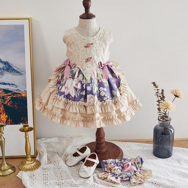 Vestidos de niña 2 uds bebé niña España vestido Floral niños Royal Lolita infantil cumpleaños bautismo vestidos de baile CB0186