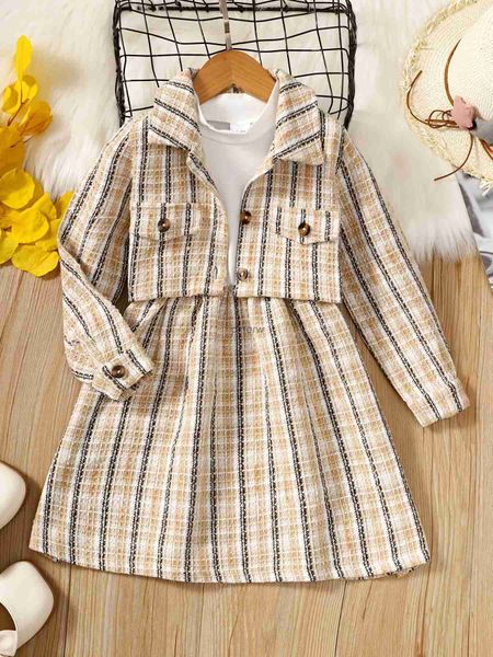 Robes de fille 2pcs enfants fille vêtements ensemble printemps automne manteau rayé haut à manches longues + épissures robe tenue académique pour enfant fille 1-6 ans