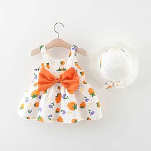 Robes de fille 2pcs Été bébé filles robe petit point rond strobrberry imprimer coffre quotidien robe décontractée avec chapeau