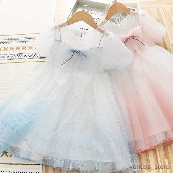 Vestidos de niña 3-10 años Vestido de niña de verano de alta calidad Nuevo encaje Flor de gasa drapeado acanalado Ropa para niños Vestido de princesa para niña