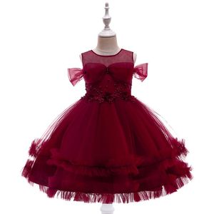 Robes de fille 3-10 ans enfants robe pour mariage Tulle perles rouges fille élégante princesse robe de bal fête Pageant robe formelle