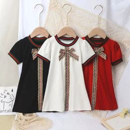 Robes de fille Robe d'été pour filles de 3 à 7 ans, col rond, vêtements avec nœud pour enfants, mode, vêtements pour bébés d'âge préscolaire, robe d'été pour filles 2312306