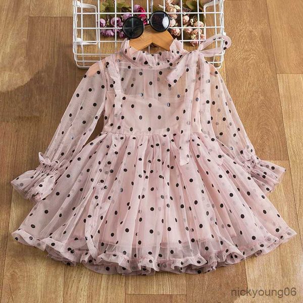 Robes de fille 3-8 à pois filles robe de princesse pour enfants printemps automne à manches longues élégante robe de fête d'anniversaire enfants vêtements décontractés R230607