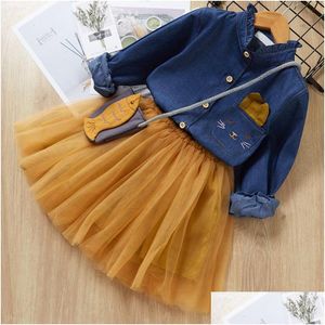 Robes de fille 3 pièces printemps nouveau enfant en bas âge filles vêtements mode enfants chemise en jean brodé ajouter robe sac ensemble costume décontracté enfants C Dhx5X