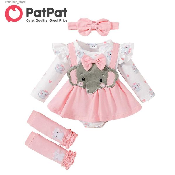 Robes de fille 3pcs bébé fille 95% coton à manches longues robes de robe d'éléphant L47