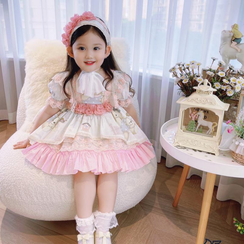 Mädchenkleider 3pcs Mädchen Sommer Lolita Prinzessin Geburtstagskleid Spanische Kinder Süße Eid Kleinkind Mädchen Weihnachten Outfitsgirl's
