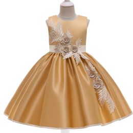 Vestidos de niña 4-10 años Vestido de niña de flores para niñas Traje Princesa Vestido Apliques Oro Satén Niños Boda PartGirl's