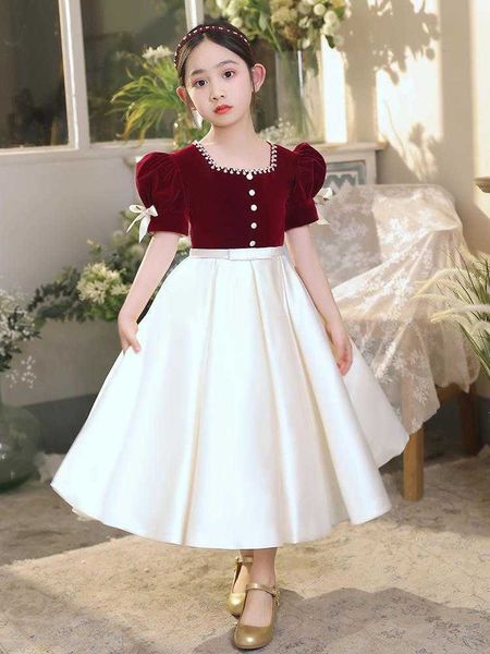 Robes pour filles 4-14 ans pour enfants et filles hiver rouge satin de soie vintage princesse espagnole robe de bal utilisée pour la fête de mariage Noël Eid al Fitr G220523