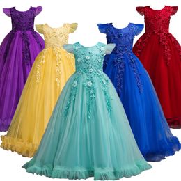 Girl's jurken 4-15 jaar Kinderjurk voor meisjes bruiloft tule kant lange meisjesjurk elegante prinses feest optocht formele jurk voor tienerkinderen 230403