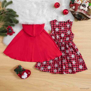 Vestidos de niña 4-7Y Vestidos de Navidad para niña para niños Capa de capa roja y vestido de tanque de copo de nieve Traje de año nuevo para niños R231031