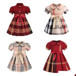 Robes de fille 4 Style Summer Plaid Girls Dress Children Classic Fashion Party A-Line Casual Clothes 1-7T pour les enfants Princesse Birthday H DH2DO