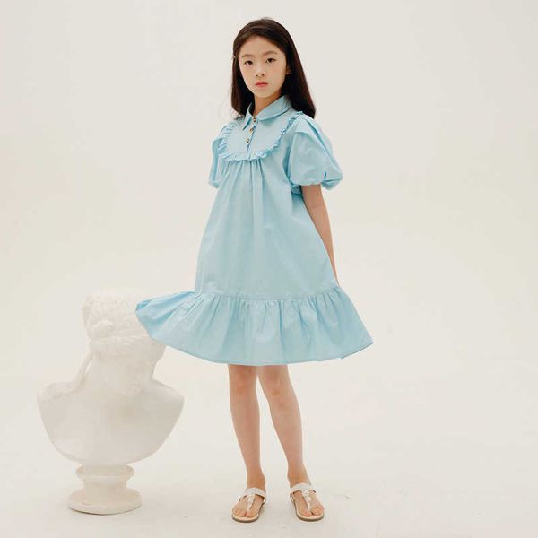 Robes de fille 6 à 16 ans filles robe été 2022 nouveaux enfants manches bouffantes chemise robes à la mode enfants coton vêtements #6963HKD230712