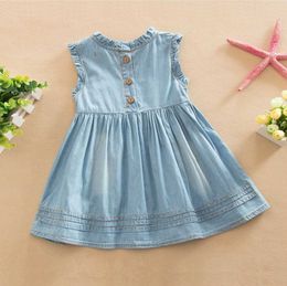 Robes de fille AiLe Rabbit Girls Denim Robe Princesse Brodée Sans Manches Haute Qualité Casual Confortable Vêtements Pour Enfants K1