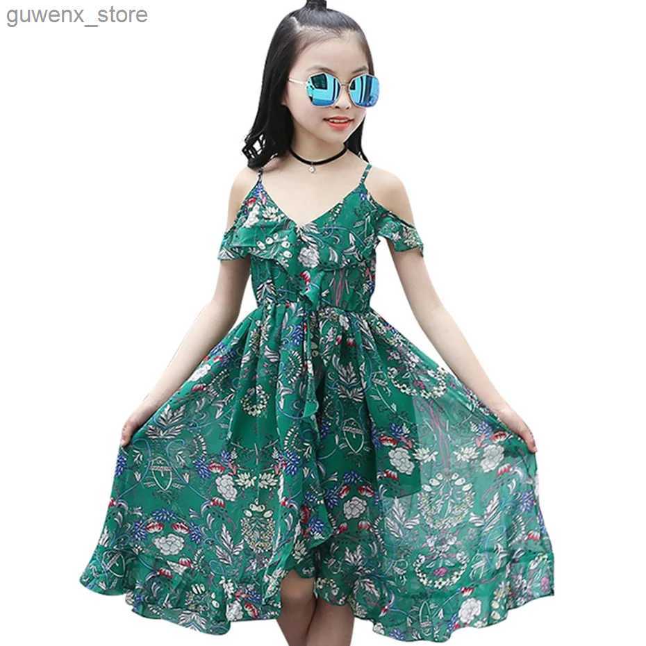 Girl's jurken Aixinghao Girls Jurk Boheemse zomerjurk voor meisjes 2018 Casual Girls Beach Sundress Teenage Kids Teen Cleren 6 8 10 12 jaar Y240415
