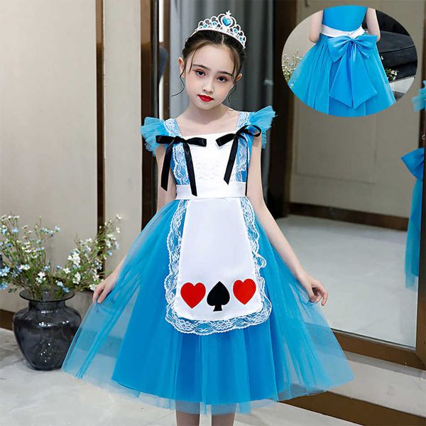 Robes de fille Alice viennent pour les filles jeu de rôle robe de princesse fantaisie grand nœud sur le dos enfants vêtements d'été élégants