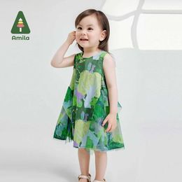 Robes de fille Amila 2024 Été Nouvelle jupe de jupe filles avec une forêt de fée vert mignon amusant confortable robe de rêve 0-6yl2405