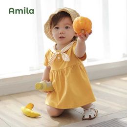 Vestidos de niña Amila Baby Dress 2023 Summer NUEVA Fashion Girl Princess Vestido de manga corta Ropa de algodón de algodón transpirable 0-6 añosl240508
