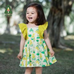 Meisjesjurken Amila Baby Girl-jurk 2023 Zomer Nieuw 100% katoen schattig cartoon print Peplum mouwloze zoete jurk kinderen kleding 0-6YL240508