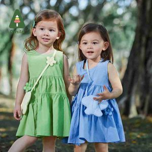 Robes de fille Amila Baby Girl Dress 2023 été nouveau 100% coton roses décoratives simmotyl tornister solide doux robes pour enfants 0-6Y 240315