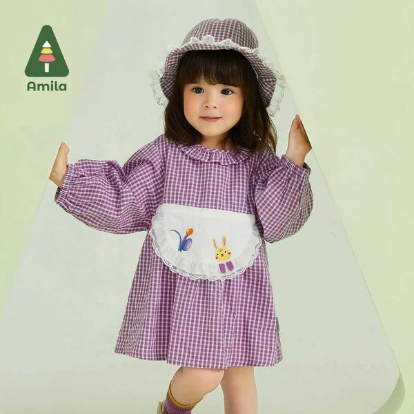 Robes de fille Amila Baby Girl Robe 2023 Spring Nouveau Vêtements pour femmes en A-Line 100% Cotton adaptés aux filles Smooth et à la mode Childrens Clothingl240508