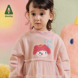 Meisjesjurken Amila Baby Girl -jurken 2023 Winter Nieuwe multi -kleuren Wol Wol Soft Reactive Gedrukt Warm Baby ClothingL2405