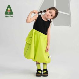 Girl's jurken Amila Childrens 2024 Zomer nieuwe jurk bij kinderen splitsen persoonlijkheid bloemrok licht en ademende meisje kledingl2405