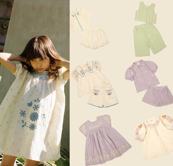 Robes de fille Apo enfants fille robe de broderie 2023 été nouveau chemisier en lin marque de mode européenne américaine vêtements pour enfants robes de bébé décontractéesHKD230712