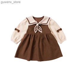 Girl's jurken herfst lente meisjes jurk kind meisjes 2-9 y kinderen prinses konijn oor kraag schattige stijl jurk kostuum peuter babymeisjes kleding y240415y240417rxny