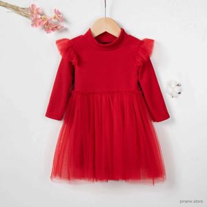 Robes de fille automne enfant en bas âge fille robe 1-5T filles à manches longues princesse plissée mode robe solide maille Patchwork robe