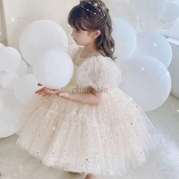 Robes de fille Bébé 1 anniversaire robe de baptême pour fille manches buffy joli enfant en bas âge enfants sequin étoile robe de princesse robes de fille de mariage 240315