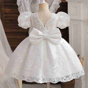 Robes de fille bébé arc anniversaire robe princesse élégante fille broderie fleur baptism blanc baptême tutu enfants costume de fête de soirée formelle d240423