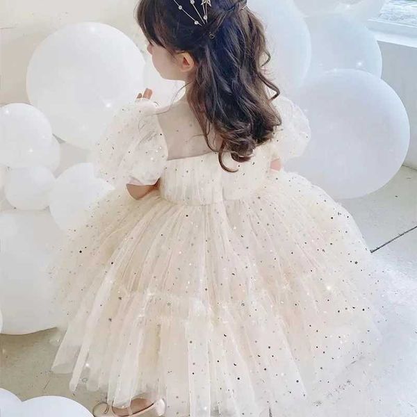 Robes de fille bébé champagne robe de baptême jolie fille paillettes manches bouffantes fée robe de bal nouveau-né 1 an tenue d'anniversaire enfants robe de fête formelle