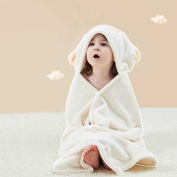 Robes de fille Bébé Corail Polaire À Capuchon Serviettes De Bain Serviette En Tissu Enfants Épaissie Cape Peignoir Couverture Enveloppante Douce Pour Nourrissons Garçons Filles