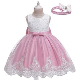 Robes de fille robe de bébé arc arc tutu robe 0-10 ans fille de mariage anniversaire fête fête princesse robe children en dentelle robe vestige wx