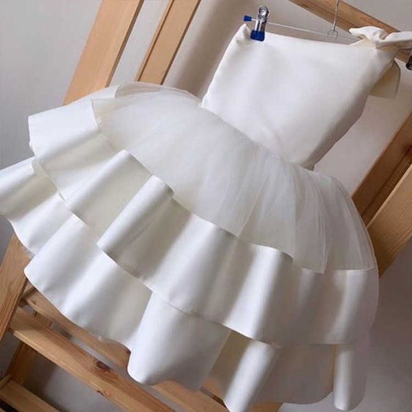 Robes de fille Robe de baptême de bébé fille une épaule robe de baptême ruban tulle niveaux tenue fête d'anniversaire robe de princesse robe de fille de fleur