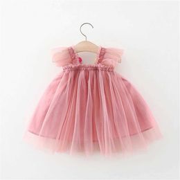 Meisjesjurken Baby Girl Birthday Party Jurk Summer Childrens 3d Sweet Flower Bra Mesh Solid Loose Princess Dress