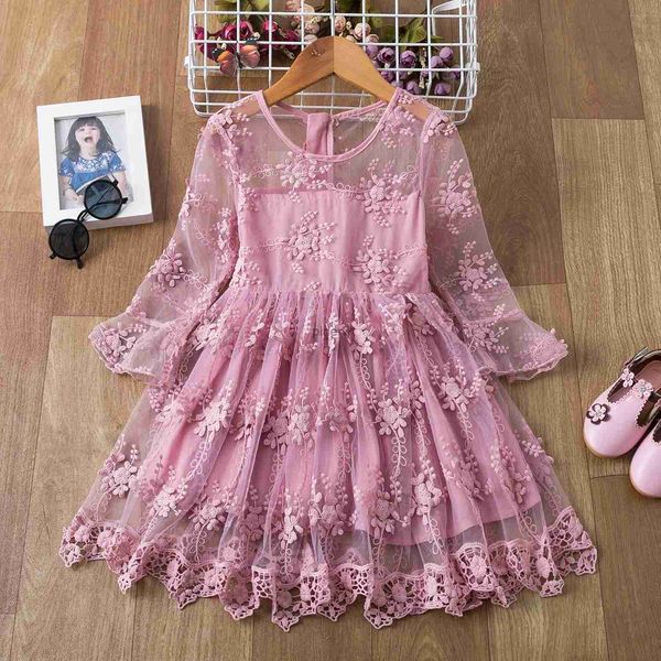 Robes de fille bébé fille vêtements décontractés pour 3-8 ans enfants fleur dentelle blanche mariage princesse rose robe nouvel an fête d'anniversaire costume pour enfant