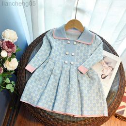 Girl's jurken Baby Girl Clothing 2022 Fashion breien Casual trui jurken lange mouw stevige kinderen kleding voor 3-8 jaar babymeisje jurk W0314