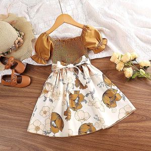 Girl's jurken Baby Girl Dress Childrens Casual Dress Summer Clothing Puff pyjama's Bloemen Koreaans schattig feestprinsesjurk 2-6 jaar oud D240520