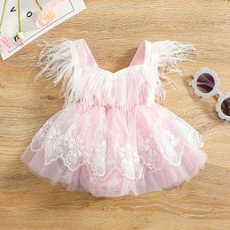 Meisjesjurken Baby meisje prinses jumpsuit schattig mouwloos kwastje kant geborduurde tule jurk geschikt voor verjaardagsfeestjes 0-24M 2312306
