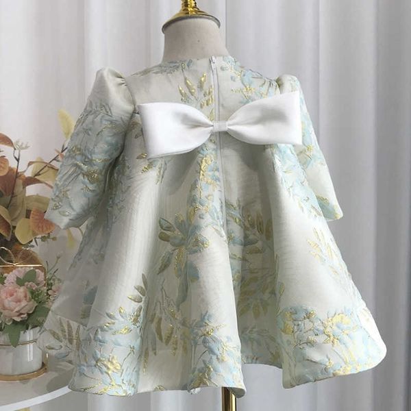 Robes de fille Bébé Fille Princesse Satin Robe À Manches Longues Enfant Vintage Bow Robe Fête Pageant Anniversaire Robe De Bal Bébé Vêtements 1-12Y