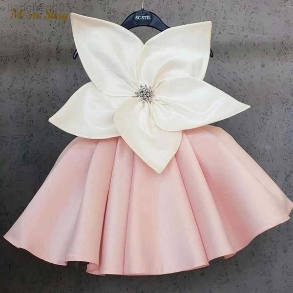 Robes de fille bébé fille princesse Satin robe sans manches grande fleur enfant Vintage fête Pageant anniversaire mariage robe de bal bébé vêtements 1-12Y W0224