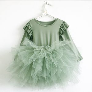 Girl's jurken Baby Girl Princess Tulle Dress Fluffy Long Sleeve Infant Toddler Puffy Dress Tutu Black Green Party Pageant Dance Desse 1-10y 230227