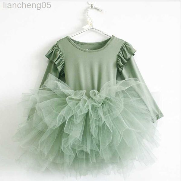 Robes de fille bébé fille princesse robe en tulle moelleux à manches longues infantile enfant en bas âge robe gonflée Tutu noir vert fête reconstitution historique vêtements de danse 1-10Y W0314