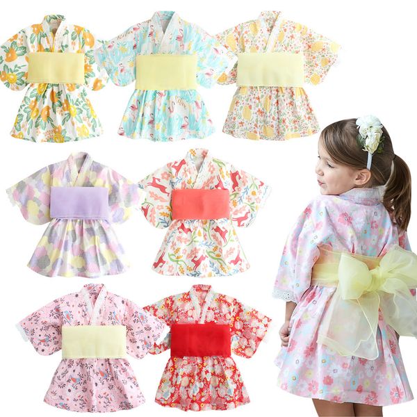 Vestidos de niña Baby Girl Rompers Estilo japonés Kawaii Girls Vestido de kimono con estampado floral para niños Disfraz Infantil Yukata Ropa asiática 230906